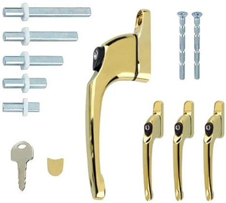 Fixrello 4 x Gold Fenstergriff für uPVC-Fenster - uPVC Fenstergriff für uPVC Fenster und Doppelverglasung - espag Fensterverriegelungsfunktion - Mehrspindel und Universal Verriegeln & Drehen