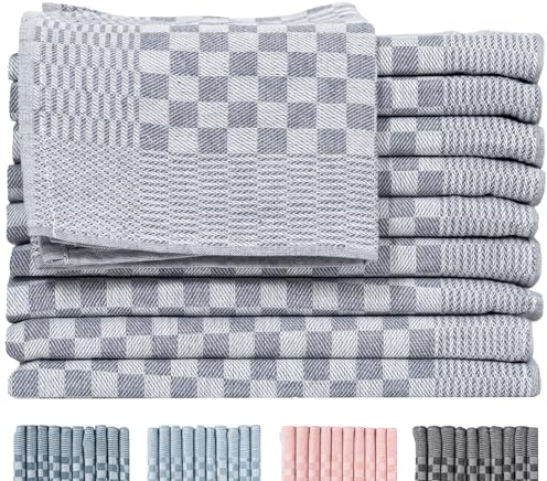Zestri Profi Zwirn Grubentücher 50x70 cm | 10er-Set Küchenhandtücher | Grau Kariert | 100% Baumwolle 200 g/m² | Oeko-TEX 100 | Saugstark & Modern | Abtrockentücher Küche Geschirrhandtuch Küchentuch