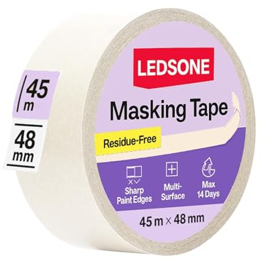 LEDSone White Masking Tape 48mmx45m Crepe Paper Professional Grade | Easy tear crepe paper | Clean residue-free removal | Strong multi-surface adhesive | No paint bleed sharp lines