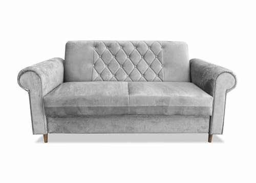 Ares Meble Roma Sofa 201x90 cm - Zweisitzer Sofa - Samt Sofa Glamour - Mini Couch - Wohnzimmer Sofa - Gästesofa mit Armlehne - Couch für Wohnzimmer - 2er Sofa - Beine aus Hellem Walnussholz - Grau