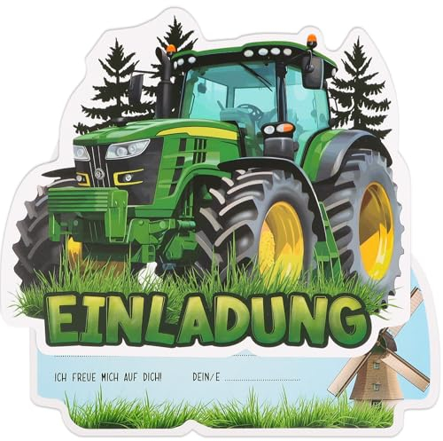 GEBETTER 12 Stück Traktor Einladungskarten zum Kindergeburtstag Geburtstag Party Einladung Einschulung für Mädchen und Jungen Geburtstagseinladungen Kinder Geburtstagsfeier Kinderparty
