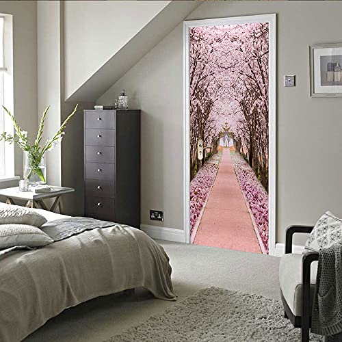 3D Türaufkleber Kirschblüte Türtapete Wandbild Selbstklebend PVC Wasserdicht Abnehmbar Türfolie TürPoster Fototapete Wohnzimmer Schlafzimmer küche bad büro Dekoration B90 x H200cm