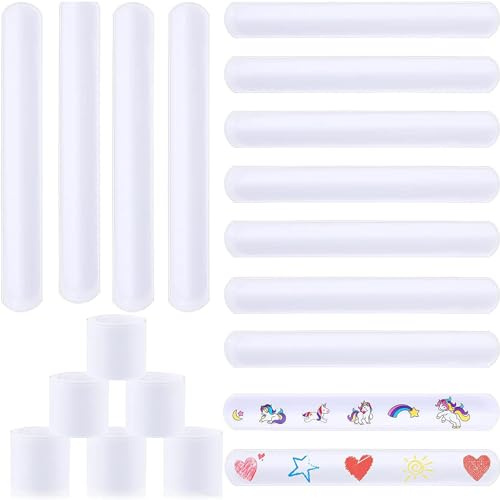 HREDZEO Pulseras de Bofetada DIY,30 Pcs Pulseras de Bofetadas Blancas Bandas de Bofetadas en Blanco Slap Bracelets para Niños, Manualidades, Pintura