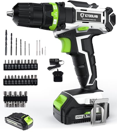 ETOOLAB Heimversion Akkuschrauber 20V, Akku Bohrschrauber Set 43tlg. mit Kartensteckplatz, LED Arbeitslicht, 64+1 Drehmomentstufen, Hohe Qualität Klein Akkuschrauber für Haus DIY/Zimmerei/Elektriker