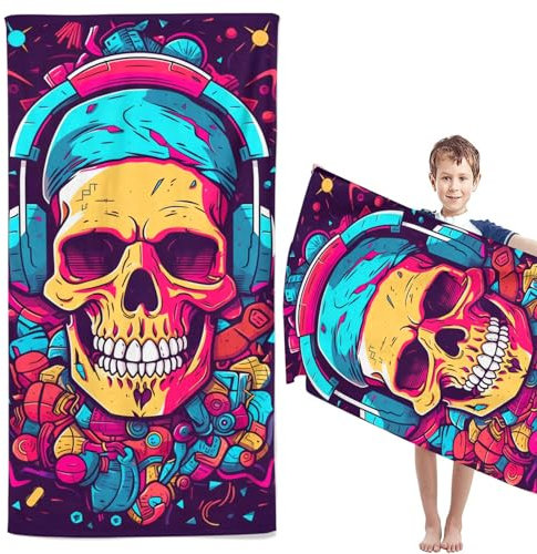 CYSYLQW Skull Totenkopf Strandtücher Groß 80×160cm Skull Blumen Skelett Badetuch Strandlaken Handtücher 50x100cm Gotisch Badetuch Groß 100x200cm Microfaser Handtücher (70 x 140 cm,1)