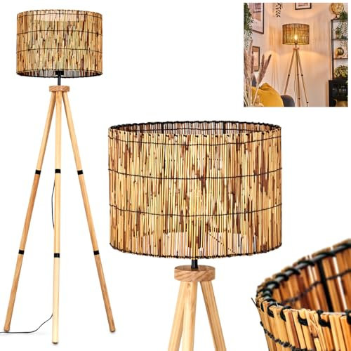 HOFSTEIN Stehleuchte Cando, Stehlampe aus Holz/Bambus in Natur, Leuchte im skandinavischen Design, Ø 40 cm, mit.Fußschalter, Höhe 152 cm, 1 x E27, ohne Leuchtmittel