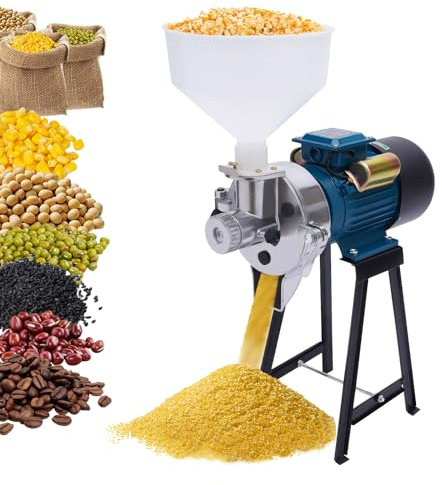 Electric Grain Mill Grinder, 2200W 110V Wet Spice Grinder, Commercial Corn Mill with Funnel, Thickness Adjustable Powder Machine, Feed Flour Cereal Mill Wheat Grinders
