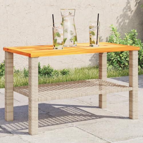 Sufrk Gartentisch Terrassentisch Wetterfest Lounge Tisch Outdoor BalkonhäNgetisch Beige 70x38x42 cm Poly Rattan Akazienholz
