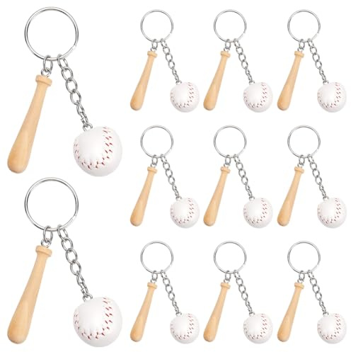 SOFPLATE 12 st vita softboll nyckelringar bulk trä basebollträ nyckelring mini PU-läder basebollträ nyckelringar softball nyckelring sport nyckelringar för festgåvor män kvinnor idrottare souvenir