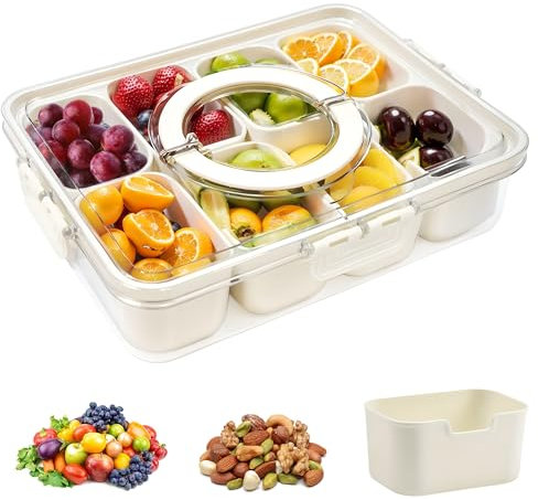 Snack Box with 8 Compartments, Divided Serving Tray with Sealed Lid Portable Travel Snackle Box, Removable Clear Food Snack Container Organizer for Veggie Fruits Snacks Nuts for Picnic Party Travel
