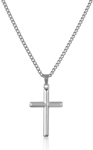 RWQIAN Collar Cruz Hombre Acero Inoxidable Plateada Cadena Collar Cruz Cristiana Mujer 20