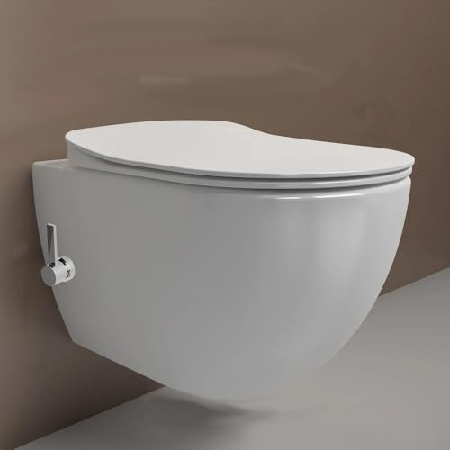 Creavit FREE Dusch WC Komplettanlage mit Bidet+Armatur Warm-&Kaltwasser | Spülrandlos, Wandhängend, Hänge WC/Taharet/Bidet, Softclose Sitz, Antibakterielle Keramik