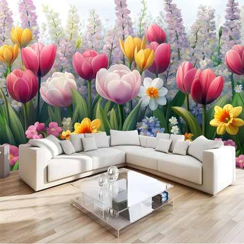 NAWVNMI Selbstklebende Tapete 100×100cm Bunte Tulpen Muster Tapete Verdickung Möbelfolie Selbstklebend Schlafzimmer Kinderzimmer Wohnzimmer
