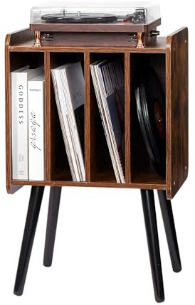 VEVOR Record Player Stand, 2 Tiers Turntable Stand with 4 Cabinets, Holds up to 100 Albums, Wooden Vinyl Record Storage Cabinet with Display Shelf for Bedroom, Living Room, Brown