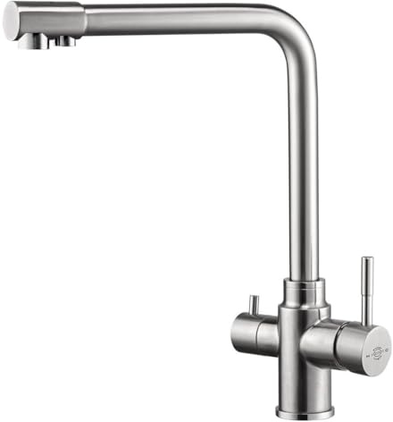 Azore 3 Way Triflow Tap - Monobloc Mixer Kitchen Filter Tap - Brushed Steel with Free Filter System