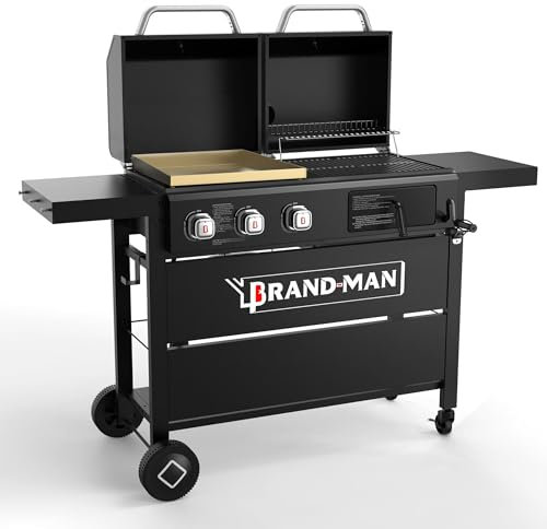 Brand-Man Propane Gas and Charcoal Grill Combo,Grill and Griddle Combo Dual Fuel BBQ Grill with Dual Lids for Outdoor Barbecue, Black