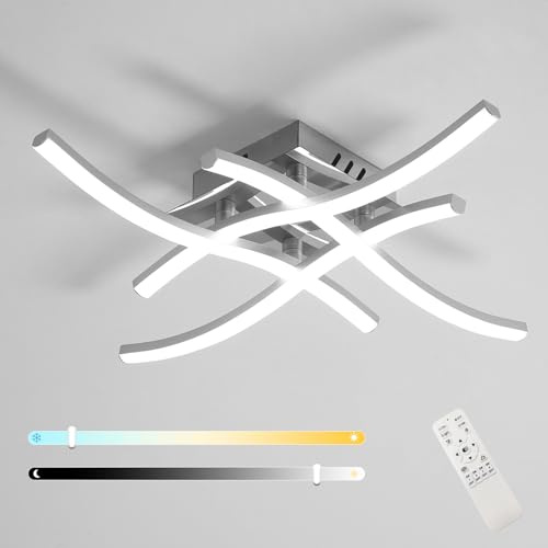 Goeco Plafon LED Techo Regulable con Mando a Distancia, 28W 4 Tubos | Plata, 3000K-6500K, 46CM Lámpara de Techo LED, Luz de Techo en Acrílico, Lámpara de Araña para Salón Dormitorio Cocina