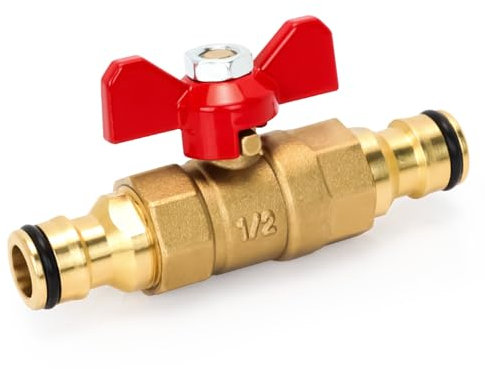 Brass Connector with Control Valve, Quick Release in Line Water Shut Off Valve for Join Garden Hose Pipe Tube Hose Reels and Tanks (Brass Double Male)