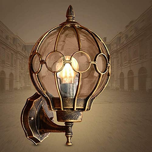 Applique da Parete Europea Tradizionale per Esterni a Forma di Palla Lampada da Parete retrò creatività Lanterna in Vetro Impermeabile Finitura cromata Applique da Parete Patio Balcone Giardino v