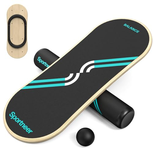 Sportneer Planche d'équilibre, 7 modes, planche à roulettes, planche d'équilibre de surf avec arrêts réglables – Scooter et balle de 7,1 cm inclus, Bleu et noir