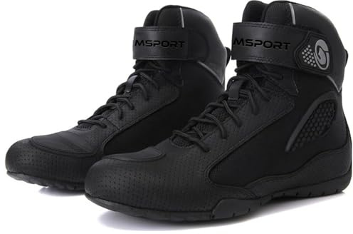 Msport Motorradschuhe aus Rindsleder für Herren/Damen Motorradstiefel Atmungsaktive Anti-Rutsch - Schwarz 42 EU