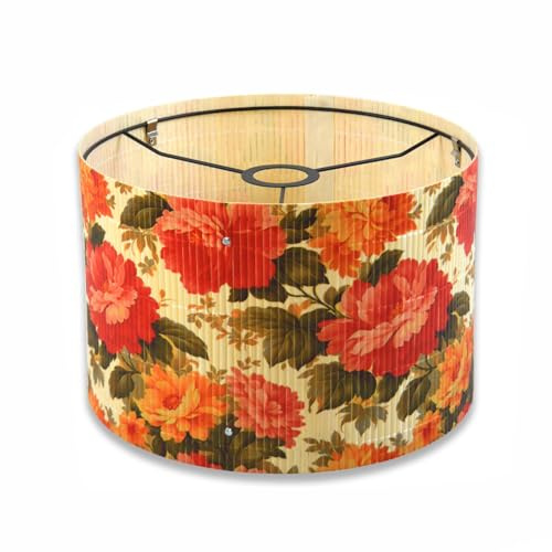 Morbuy Pantalla para Lámpara de Mesa de Ratán, Impresión Flores Cubiertas de Pantalla, Cilíndrica Lamp Shades Lámpara de Pie, de Araña, de Pared, de colgante (Crisantemo)