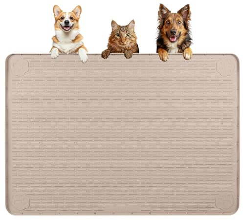 Bartuke groß Hundefuttermatte Silikon,101x71cm Napfunterlage Hund,Khaki | Futtermatte Hund xxl,rutschfest Unterlage Silikonmatte mit rand,groß Platzdeckchen für Haustiere&Napfe,Wasserdicht,Abwischbar