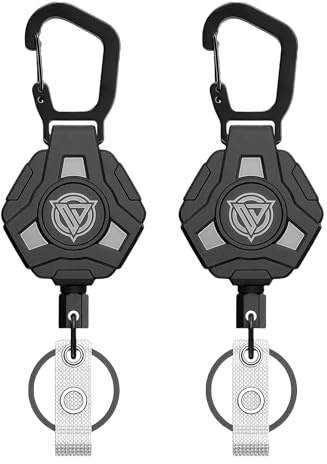 Lot de 2 porte-clés rétractables avec câble en acier de 60 cm Lanière résistante avec design rétractable pour porte-badge, Rappel automatique magnétique du porte-clés rétractable