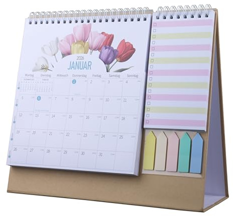 AMO HERMOSO Calendario de mesa 2026, calendario 2026, calendario de escritorio, calendario mensual de enero a diciembre, con bolsillo, mini notas y etiquetas de colores, lista de tareas para oficina
