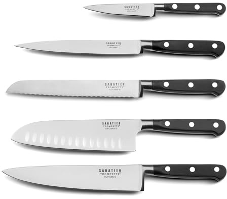 SABATIER TROMPETTE - Ensemble 5 couteaux de cuisine - Origin - Acier 5Cr15MoV - Finition Satinée - Noir