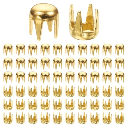 TIXIPEM 100pcs Round Dome Rivets 3mm Metal Claw Beads Nailhead, Gold | Spike Studs, for Leather Craft, Hat, Clothes, Belt, Bracelet Accessories