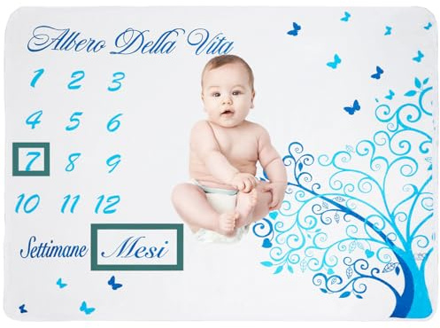 FIFTYSEVENFACES Coperta Mesi Bimbo Tappeto Fotografico Complimese 130X100 | Per neonato maschio, con 2 indicatori inclusi per mesi e settimane, ideale per foto ricordo, regalo nascita e baby shower