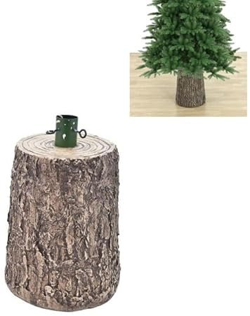 Base decorativa a forma di tronco d’albero 32 x 26 x H30 cm circa, ideale per sostenere e rifinire alberi di Natale artificiali,effetto legno realistico e innesto metallico con viti di fissaggio