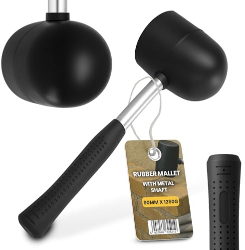 Instalguru Gummihammer 90 mm 1250 g Schonhammer Pflasterhammer Gummi Hammer Schwarzer Kopf Stein Möbel Fliesen Klinker Holz Leder Fensterrahmen Camping Metallgriff