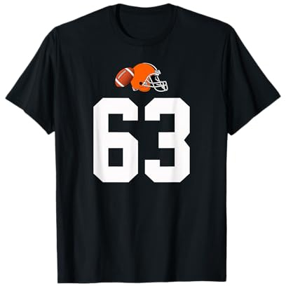 Americano Fútbol Casco Estilo Vintage Número 63 Camiseta