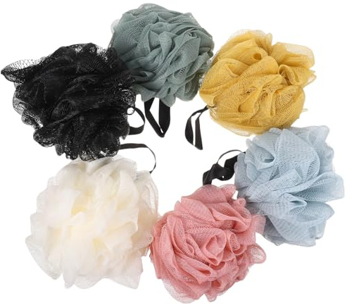 HONITANO 6 Pezzi Spugne da Bagno in Rete Loofah Esfoliante Morbide Spugne per Doccia con Presa Ergonomica e Schiuma Ricca per Pulizia Corpo Completa e Uso Quotidiano