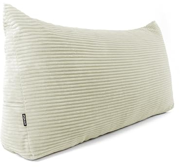 POKAR Almohada Lectura Cuña 120x50x20 cm | Cojín Respaldo para Cama y Sofá con Apoyo Espalda | Cojín Lumbar con Funda de Pana Suave y Bolsillos Laterales | Certificado Öko Tex | Crema