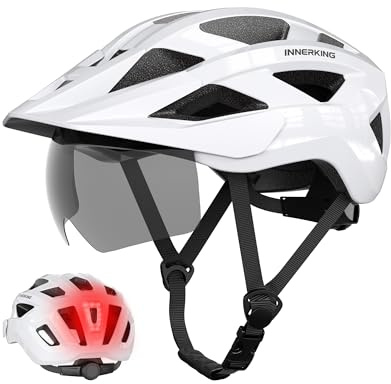 InnerKing Adult Bike Helmet Rear Light & OTG Magnetic Goggles for Men Women | Lightweight Mountain Bicycle Helmets,Rechargeable Rear Light,Detachable Goggles, Road Cycling with Removable OTG Visor