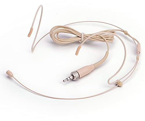Sujeetec Microphone Headset Headworn Earset Over Ear Hanging Mic for Sennheiser Wireless System Bodypack Transmitter, Ideal for Lectures, Live Performance, Theater, Podcasts – Beige