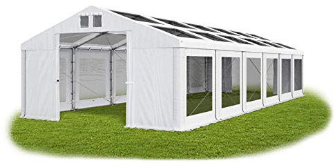 Das Company Tenda per Feste bianco 6x12m Tetto e Lati Trasparenti Impermeabile 580 g/m2 PVC Costruzione Winter Plus sul Fondo e Rinforzi Tetto e dell'Ingresso tutto l'anno con cavi d'acciaio
