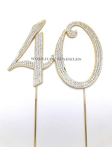 World of Sparkles 120mm Gold Number Cake Toppers with Diamante Diamonds Rhinestones for Birthday Kids Children Anniversary Party Supplies Decoration DIY (12cm-Gold-40-Forty)