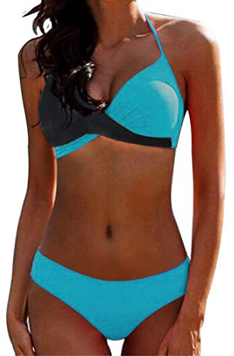 JFAN Kvinnor Baddräkt Push Up Stoppad Bikini BH Kvinnor Två stycken Badkläder Strandklänningar, Grön & Mörkgrå, XL