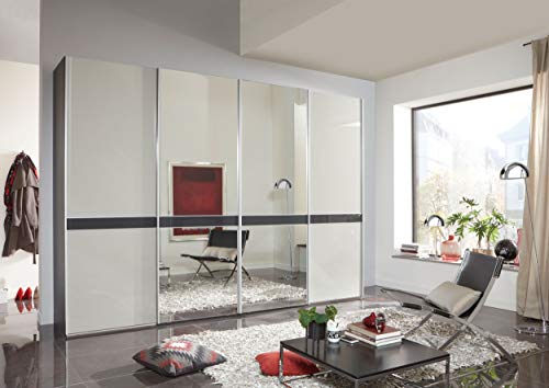 WIEMANN Rialto Kleiderschrank, Schwebetürenschrank, Schlafzimmerschrank, mit Schiebetüren, Breite 300 cm, mit Spiegel, graphit, Glas Kieselgrau, Holz, B/H/T 300x236x67 cm