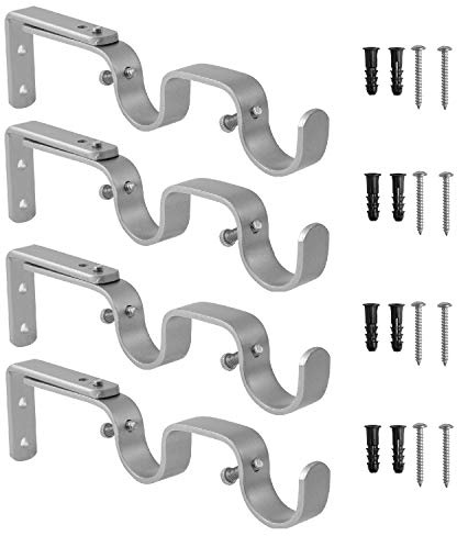 Anndason Soportes para barra de cortina resistentes, soportes dobles ajustables para barra, 1 pulgada (4 unidades, plateado)