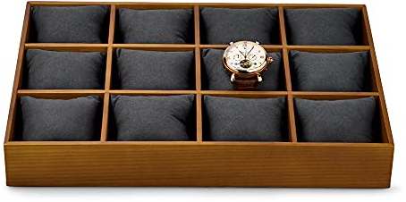 Oirlv Vassoio portagioie in legno massiccio per orologi, ciondoli, bracciale, organizer (grigio scuro)
