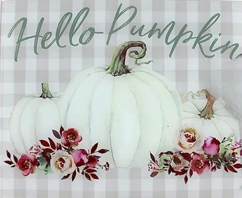 Fall Decor Decorative Glass Kitchen Cutting Board: Modern Farmhouse with Distinguished Roses on Vintage Elegant Pumpkin Gourd (Hello Pumpkin)