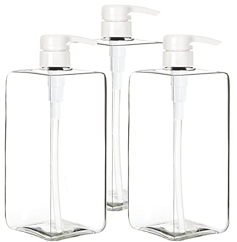 Youngever 3er-Set 1L Pumpflaschen für Shampoo, Mehrweg Kunststoff Pumpspender Seifenspender Dispenser Lotionspender Leerflasche für Flüssige Shampoo Lotionen Küche Bad (Transparent)