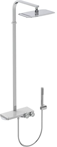 Ideal Standard A7332AA Ceratherm S200 Duschsystem mit Brausethermostat und Ablage – Stick-Handbrause und Regenbrause 20x30 cm – Brauseschlauch 150 cm – in Chrom