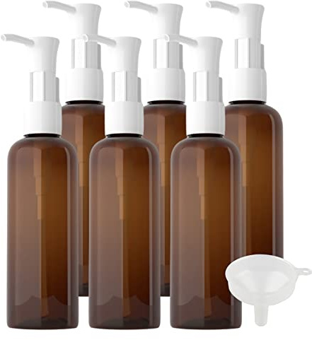 TIANZD 6 Stück Leere 100 ml Rund Braun Kunststoff PET Gelspender Pumpflasche Flasche mit Weiß Lotion-Spender Seifenspender Lotionspender für Kosmetik Seife Reinigungsöl Gels Cream