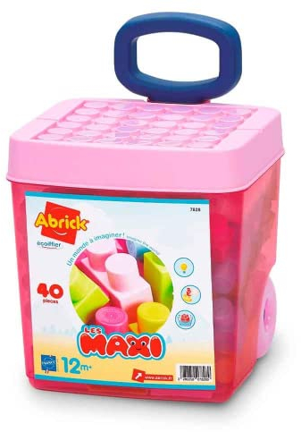 Ecoiffier Toys 7828 – Trolley Rosa Rolly Ziegel 40 Teile – Les Maxi – Bauspiel für Kinder – ab 12 Monaten